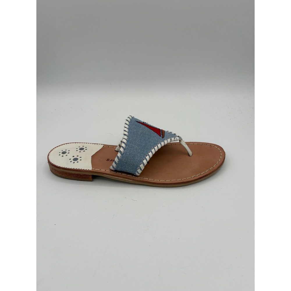 Jack Rogers Sailboat Embroidered Denim Navajo Sandals Blue White Womens 10M - Picture 3 of 8